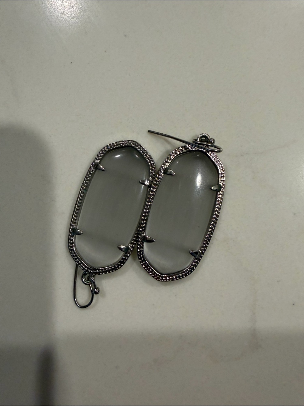 Kendra Scott Elle Earrings Gray Slate Cats Eye Silver Tone Drop Dangle Pierced